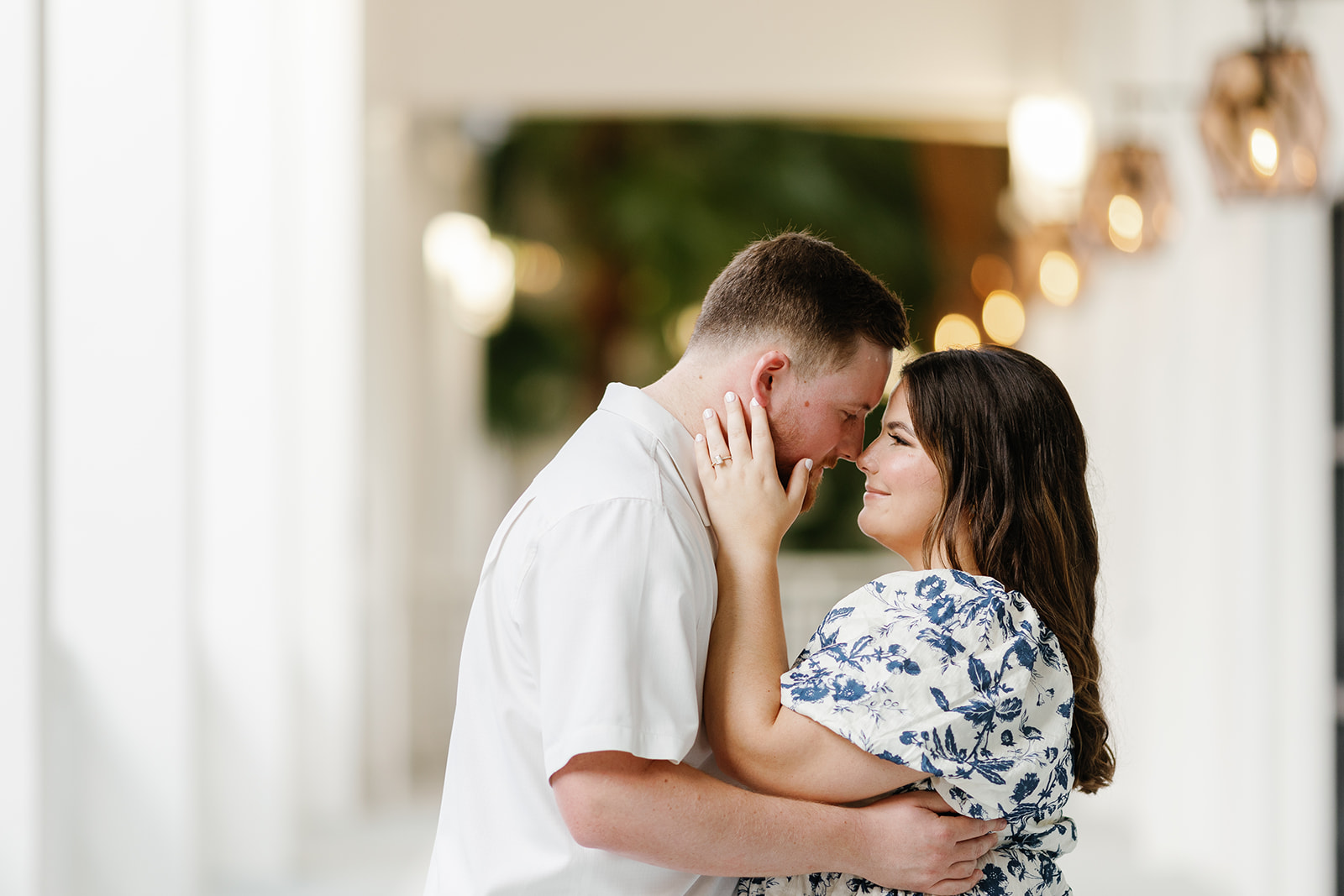 Claire and Reece share a heartfelt moment under the soft glow of the resort's elegant lighting, captured by a Key Largo wedding photographer.